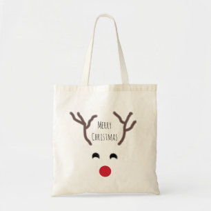 Merry Christmas Red Nose Reindeer Tote Bag