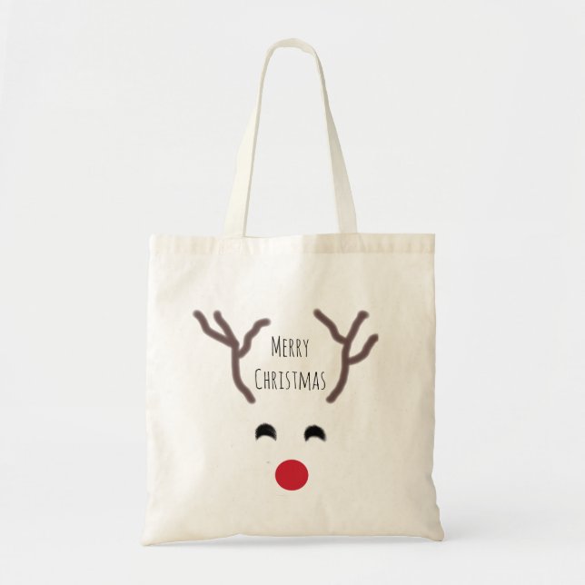 Merry Christmas Red Nose Reindeer Tote Bag (Front)