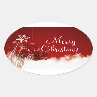 Merry Christmas Red Ornament Snowflake Oval Seal