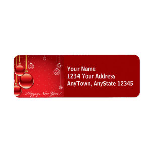 Merry Christmas Red Ornaments & Ribbons Template Return Address Label