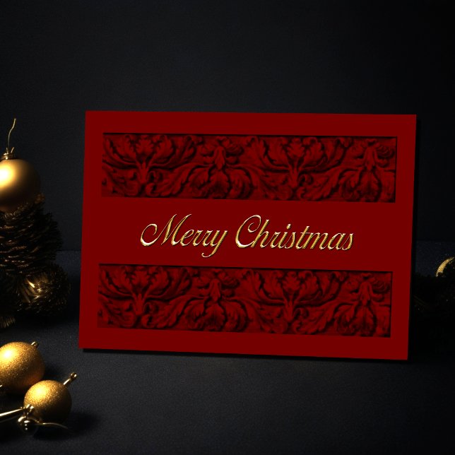 Merry Christmas Red Ornate Border Holiday Card (Creator Uploaded)