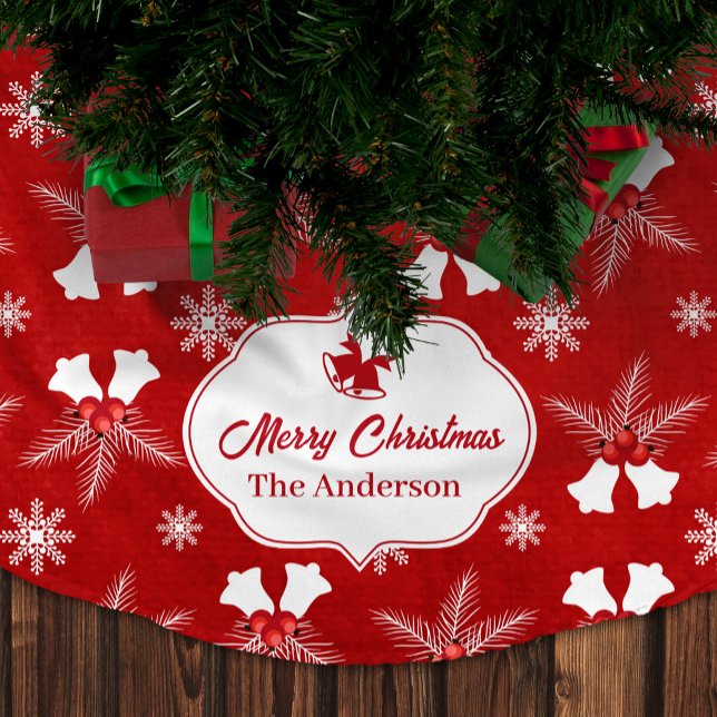 Merry Christmas Red Pattern Christmas Bell Brushed Polyester Tree Skirt (Creator Uploaded)