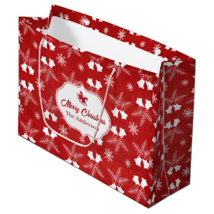 Merry Christmas Red Pattern Christmas Bell Large Gift Bag