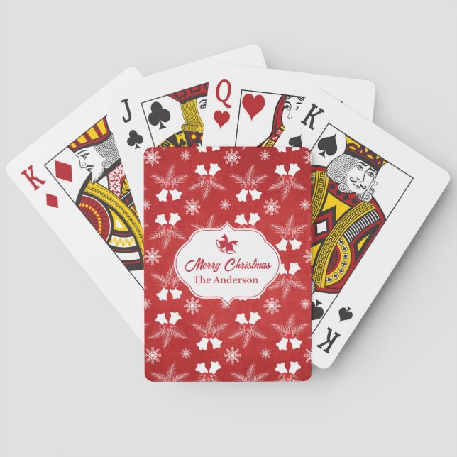 Merry Christmas Red Pattern Christmas Bell  Playing Cards (Back)