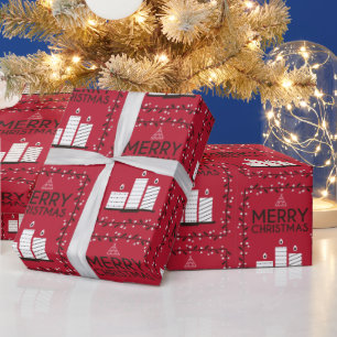 Merry Christmas Red Pattern White Candle Wrapping Paper