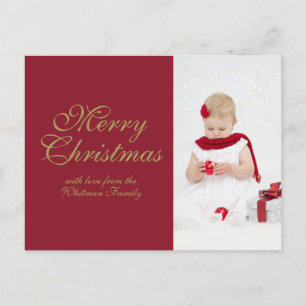 Merry Christmas Red Personalised Photo Holiday Postcard