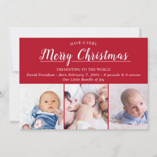 Merry Christmas Red Photo Birth Announcement