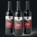 Merry Christmas Red Photo Christmas Wine Label<br><div class="desc">Custom Christmas holiday wine labels in our red photo "Merry Christmas" design. Customise with your photo and names. Visit our store to see all coordinating Christmas cards   accessories in this design.</div>