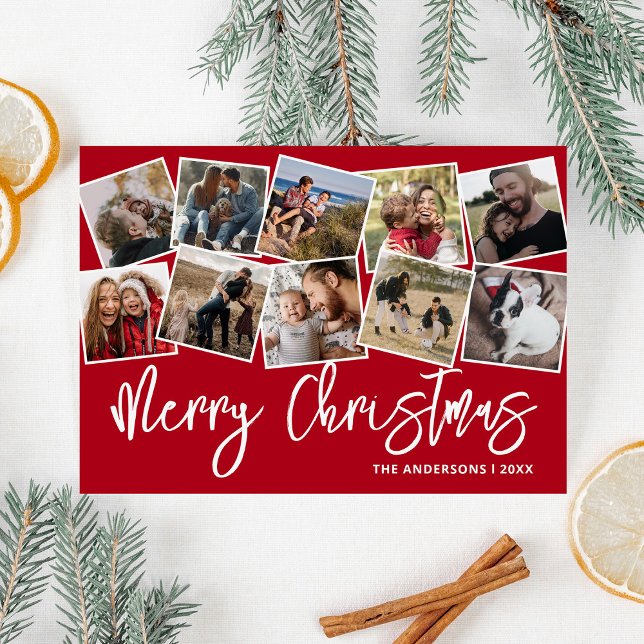 Merry Christmas Red Photo Collage Holiday Card (Creator Uploaded)