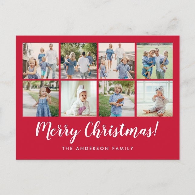 Merry Christmas Red Photo Collage Holiday Postcard (Front)