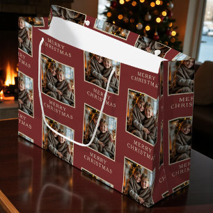 Merry Christmas Red Photo Holiday Large Gift Bag