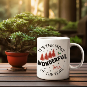 Merry Christmas Red Pine Trees  Coffee Mug