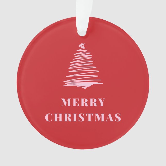 Merry Christmas, Red, Pink, Christmas Tree Ornament (Front)