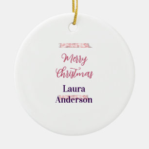 merry christmas red pink glitter lines name retro ceramic ornament