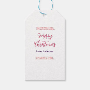 merry christmas red pink glitter lines name retro gift tags