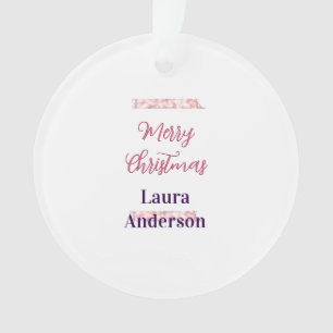 merry christmas red pink glitter lines name retro ornament