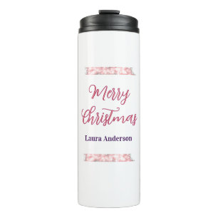 merry christmas red pink glitter lines name retro thermal tumbler