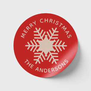 Merry Christmas. Red pink snowflake Holidays Classic Round Sticker