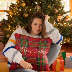 Merry Christmas Red Plaid Cushion