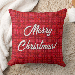 Merry Christmas Red Plaid Cushion