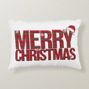 merry christmas red plaid decorative cushion