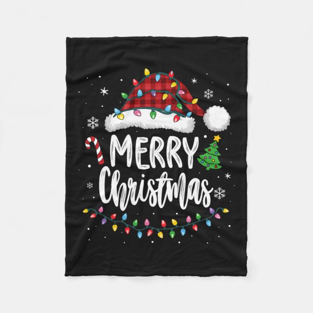 Merry Christmas Red Plaid Family Lights Xmas Men W Fleece Blanket (Front)