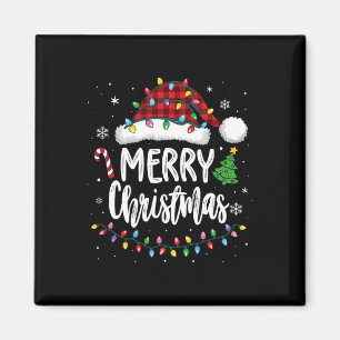 Merry Christmas Red Plaid Family Lights Xmas Men W Magnet