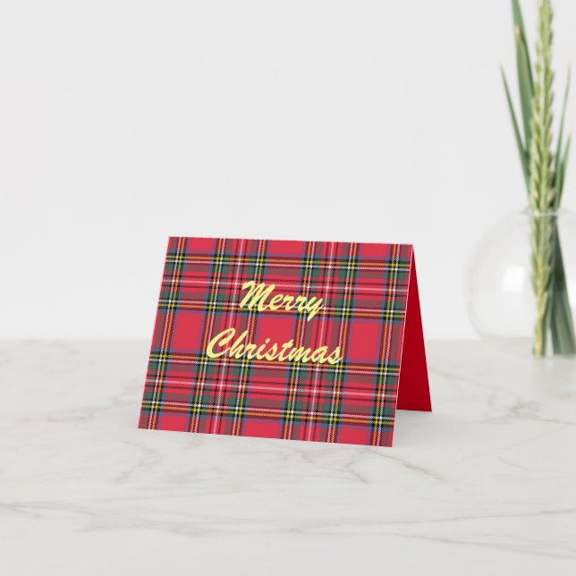 Merry Christmas Red Plaid Folded Greeting Card (Front)