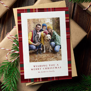 Merry Christmas red plaid one photo 2021 Holiday Card