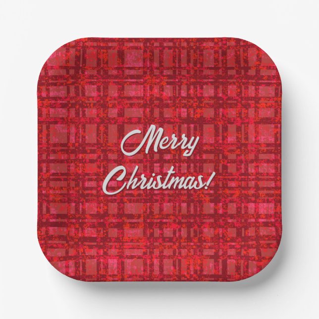 Merry Christmas Red Plaid  Paper Plate (Front)