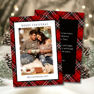Merry Christmas Red Plaid Tartan Photo Holiday Card