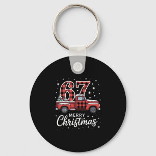 Merry Christmas Red Plaid Truck 67 Christmas Key Ring