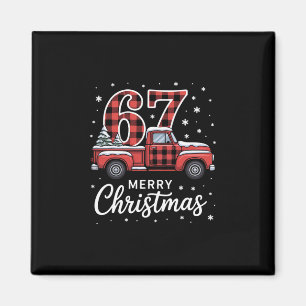 Merry Christmas Red Plaid Truck 67 Christmas Magnet