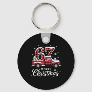 Merry Christmas Red Plaid Truck Buffalo Family 67 Key Ring