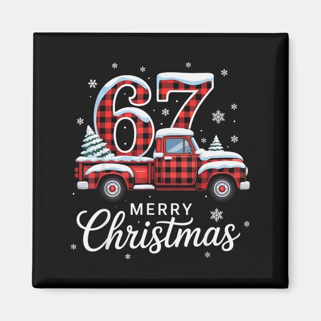 Merry Christmas Red Plaid Truck Buffalo Family 67  Magnet (Front)