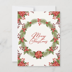 Merry Christmas Red Poinsettia and Berries  Holiday Card