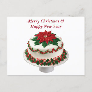 Merry Christmas Red Poinsettia Cake  Holiday Postcard