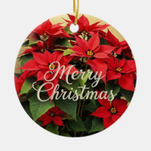 Merry Christmas Red Poinsettias Ceramic Ornament