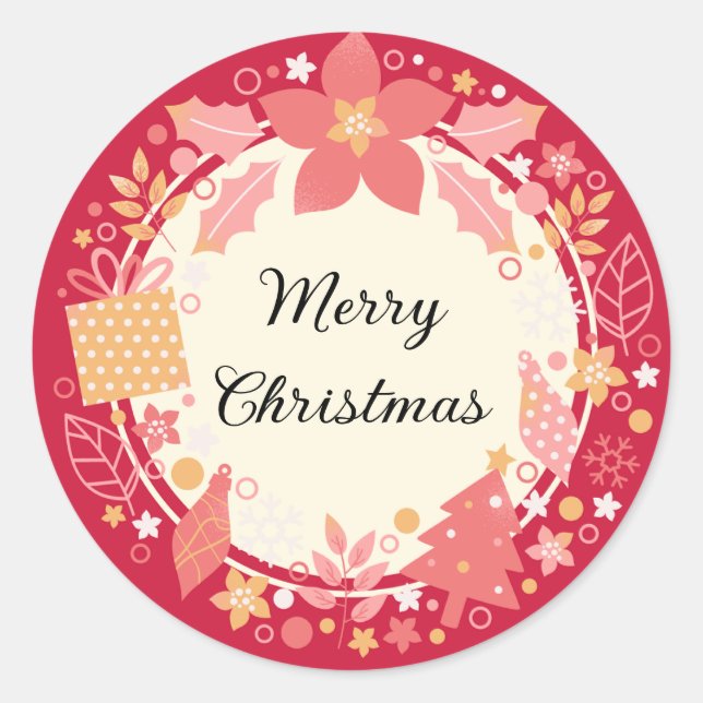 Merry Christmas red presents and decoration Classic Round Sticker (Front)