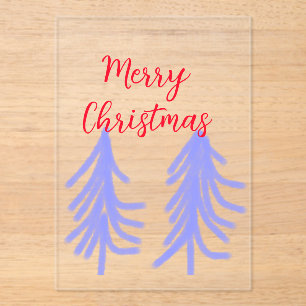 Merry Christmas red purple pastel pine tree waterc Acrylic Invitations