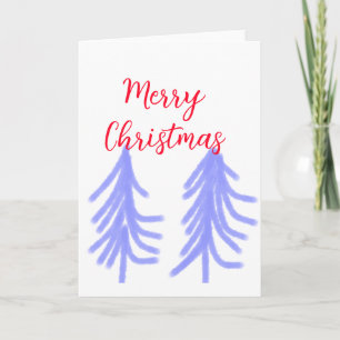 Merry Christmas red purple pastel pine tree waterc Card