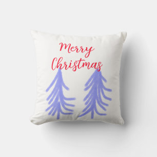 Merry Christmas red purple pastel pine tree waterc Cushion