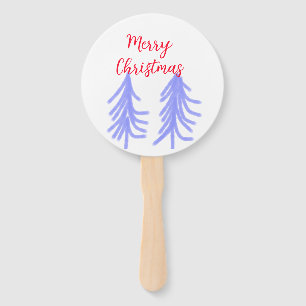 Merry Christmas red purple pastel pine tree waterc Hand Fan