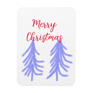 Merry Christmas red purple pastel pine tree waterc Magnet