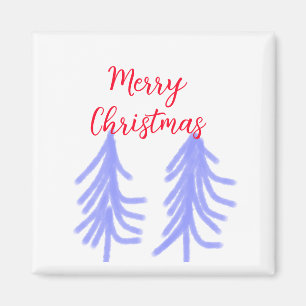 Merry Christmas red purple pastel pine tree waterc Magnet