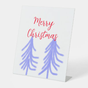 Merry Christmas red purple pastel pine tree waterc Pedestal Sign