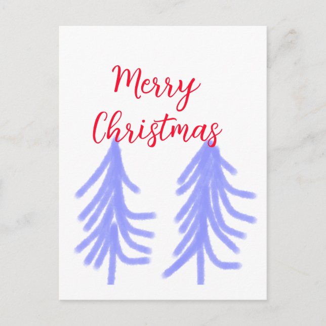 Merry Christmas red purple pastel pine tree waterc Postcard (Front)