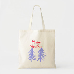Merry Christmas red purple pastel pine tree waterc Tote Bag
