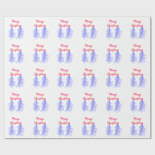 Merry Christmas red purple pastel pine tree waterc Wrapping Paper