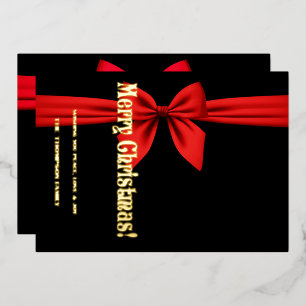 Merry Christmas, Red Ribbon Cute Foil Holiday Card